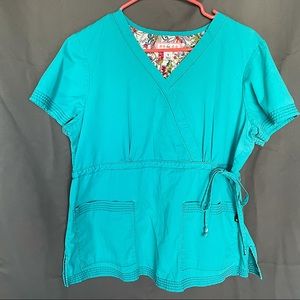 Koi scrub top. Aqua Blue. Large.